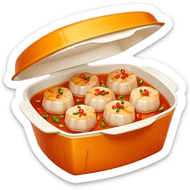 Scallops in spicy sauce takeout Chinese dish in takeout container sticker