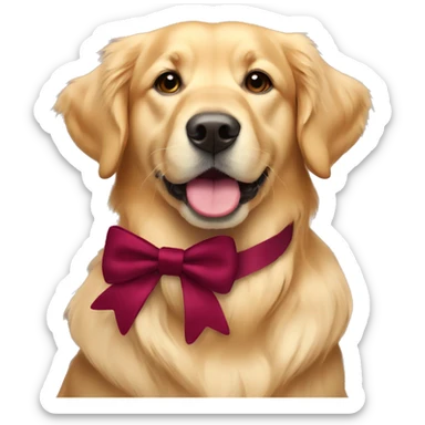 Golden retriever wearing a burgundy bow around its neck sticker