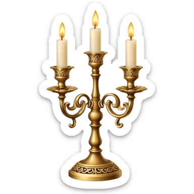 decorative candle holder with three lit candles, candelabra sticker