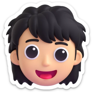classic sob emoji with messy black hair sticker