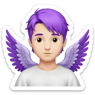  male angel with purple hair with wings sticker