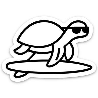 Add cool sunglasses to the surfing turtle. Keep the outlined icon style with no fill, simple and clear design, no background. sticker