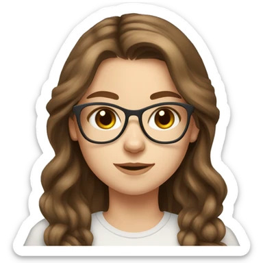 Russian girl glasses bleu eye and long brown hair and maine coon cat sticker