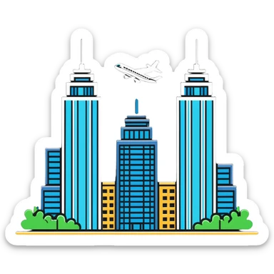 two skyscrapers and a plane flying towards them sticker