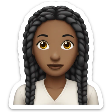 black woman with long black straight braids and lashes sticker