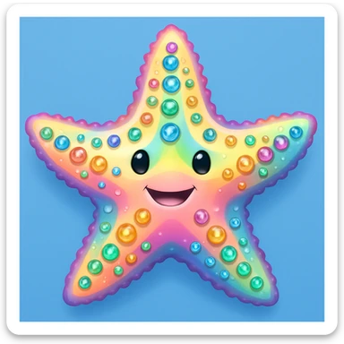Add a soft blue background behind the apple emoji style rainbow pastel sea star with gems, keep the emoji style and all details. The style should resemble the original apple emoji style with rainbow pastel colors and gem details. sticker