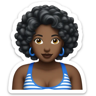 Black curvy woman with curl hir and a blue and white striped halter top sticker