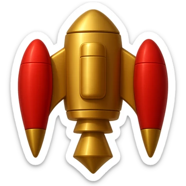 Create a back view of a gold ancient wide jetpack with very shoulder wide side rocket projectiles, no fire, with an apple style emoji look. The jetpack should have a clean, polished gold appearance. Remove the background. sticker