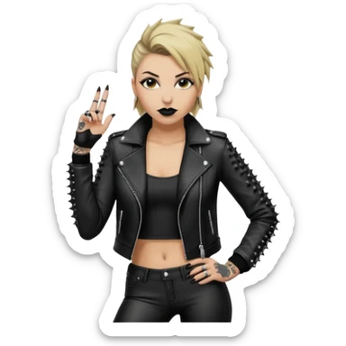 Give Rhea Ripley a spiked jacket and long black pants with black lipstick and sleeve tattoos sticker