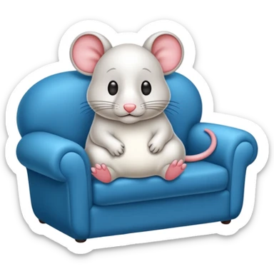 UM RATO BRANCO SENTADO EM UM SOFA, O RATO ESTA DE OCULOS ESCURO E BENGALA sticker