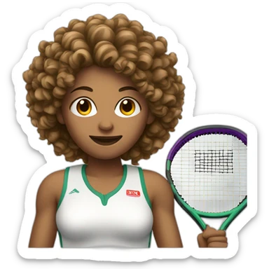 female tennis player with curly hair, pointed nose sticker