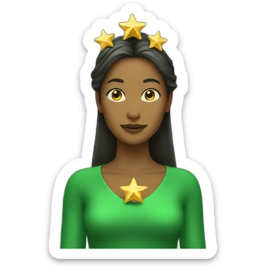 Green women holding three gold stars above head sticker