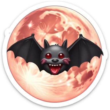 flying dark vampire bat in front of realistic full moon dripping red slime from mouth sticker
