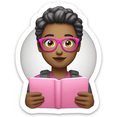 designer with notebook which have a pink circle logo sticker