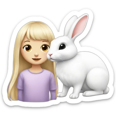 white rabbit with a little girl with black bangs sticker