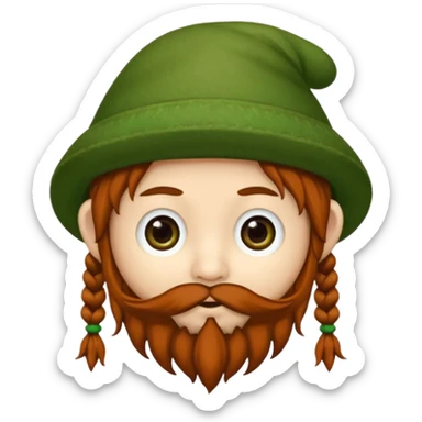 Gnomo con tratti asiatici, capelli ricci scuri, occhi marroni, cappello verde sticker