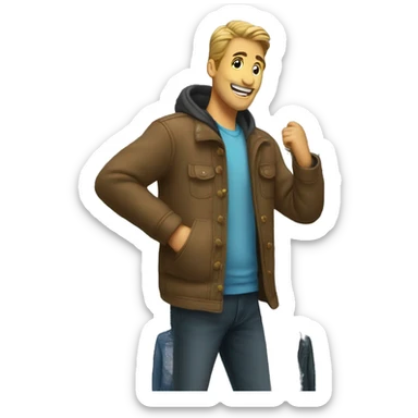 man picking out a jacket in a shop sticker