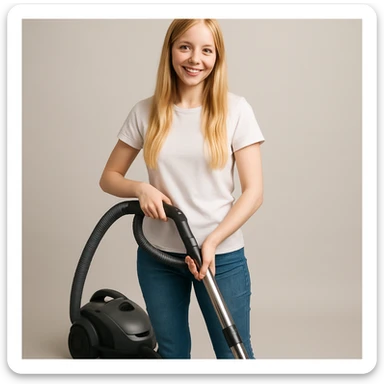 white girl with blonde hair holding a vacuum cleaner, style 1 sticker