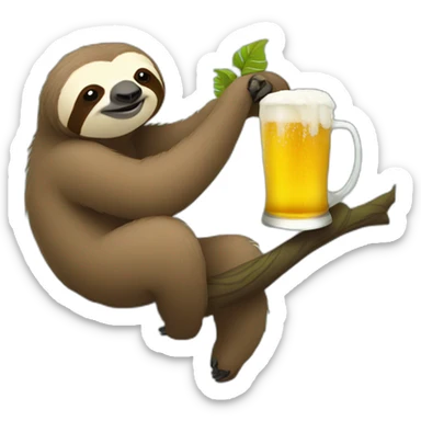 Sloth sat on a branch, drinking beer with a caterpillar sticker