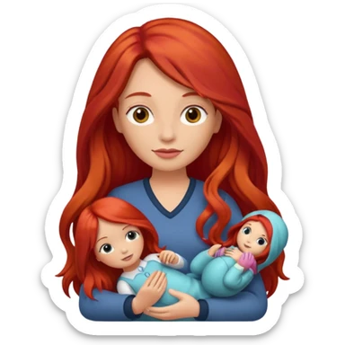 long red haired woman holding  doll sticker