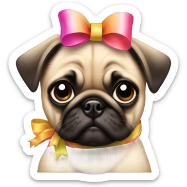Pug puppy with bows sticker