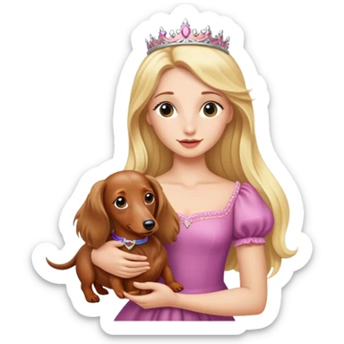 Blonde princess holding a Long haired dachshund  sticker