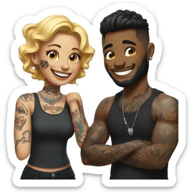 Beautiful tattooed couple celebrating birthday sticker