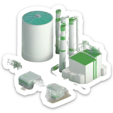 Biogas Power Plant, no chimneys, in green tonesl, 2-3 siles and lots of pipes sticker