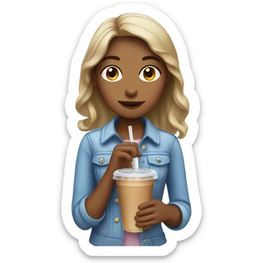 Girl drinking iced coffee sticker