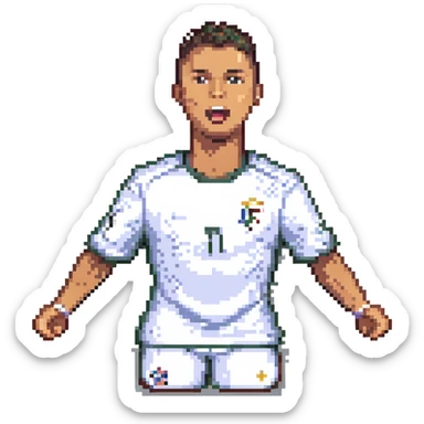 pixel art of Ronaldo celebrating a goal, pixelated style sticker