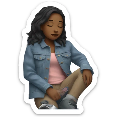 girl in denim jacket inside car asleep sticker