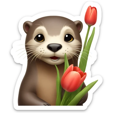 Otter with bouquet of tulips  sticker