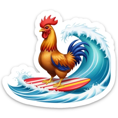 hawaiian rooster, surfing wave sticker