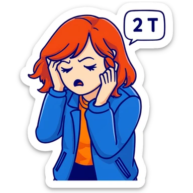 Redhead girl with mid length hair in blue jacket angry facepalm sticker