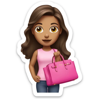 A brunette girl holding an pink birkin bag sticker