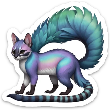 Colorful dark tropical pale light fruity pastel white glorious iridescent divine exotic cute cool beautiful beautiful fantasy-caracal-civet-genet-sergal-vernid-Gryphon-Cacomistle-Trico-oncilla-animal-Fakémon-hybrid-fursona (full body) sticker