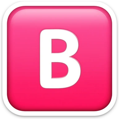 "3D premium,3D rounded-square icon in strong pink with a beveled edge, bold serif white letter 'B'centered, strong specular highlights, inner glow, 1024x1024, png" sticker