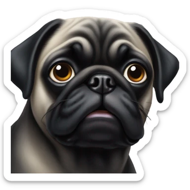 Black pug with a long snout and a bow sticker