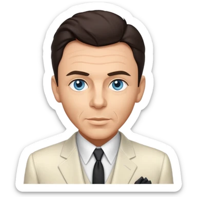 Frank Sinatra with blue eyes, dark brown hair, ivory outfit sticker