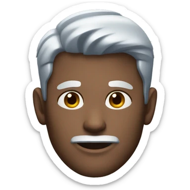 a white man with red dyed hair, shaved on the sides that is dyed black. He is wearing a dark blue button up shirt sticker