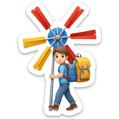Boy carrying toy windmill backpack sticker