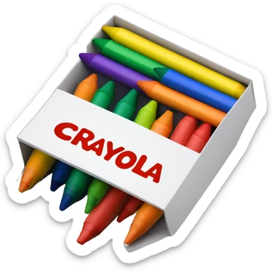 Yellow and Green Crayola Crayon Box with Red Orange Yellow Green Blue And Purple Crayons inside sticker