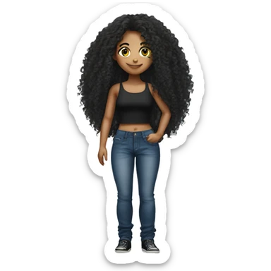 Realistic pretty brazilian young women with long curly hair with black crop top and very baggy jeans  sticker