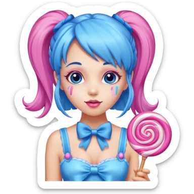 candy girl from candyland very long blue pink mixed candy hair with ribbon and no tattoo sticker