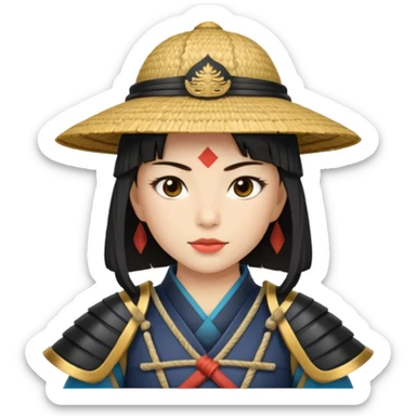 Samurai with straw hat, Warrior in samurai armor, female sticker
