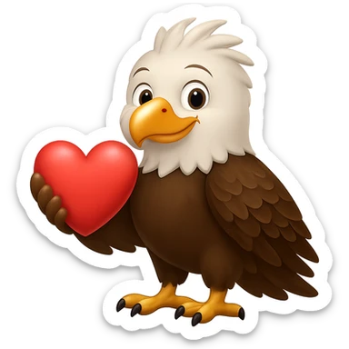 Make the eagle look friendlier while keeping the red heart, preserving the emoji style look. Remove the background. sticker