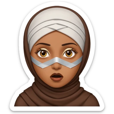 muslim woman with shocked eyes with tape on mouth sticker