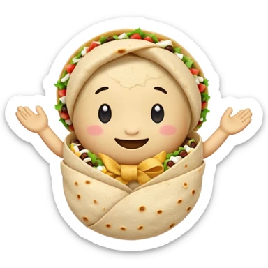 A burrito with arms bow on top sticker