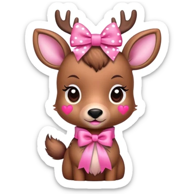 Cute deer with a pink hearts and a ribbon sticker