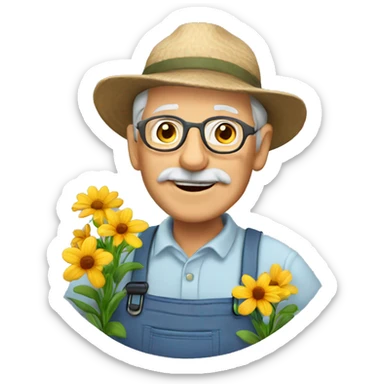 retired gardener with flowers sticker